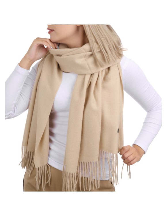 Beżowy Szalik damski duży Cashmere frędzle SZA-50