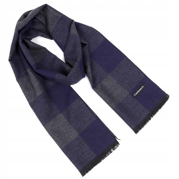 Ciepły Cashmere szalik męski w kratę SZA-53 granatowy
