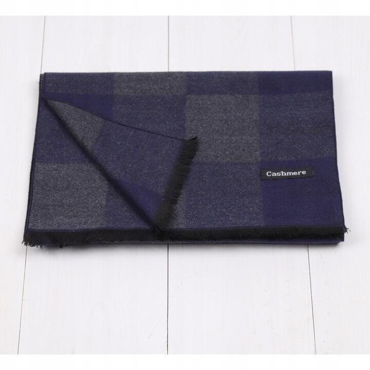 Ciepły Cashmere szalik męski w kratę SZA-53 granatowy