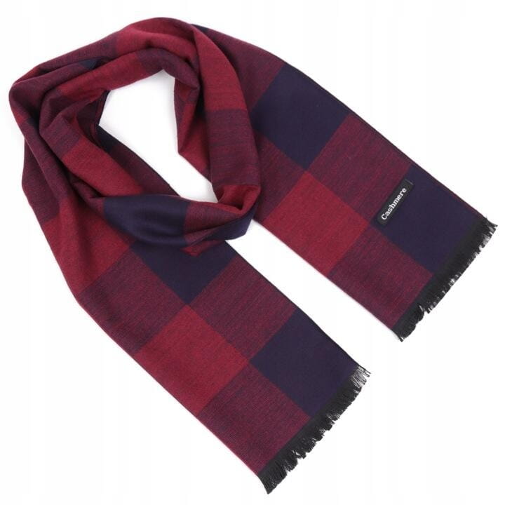 Ciepły Cashmere szalik męski w kratę SZA-54 bordowy