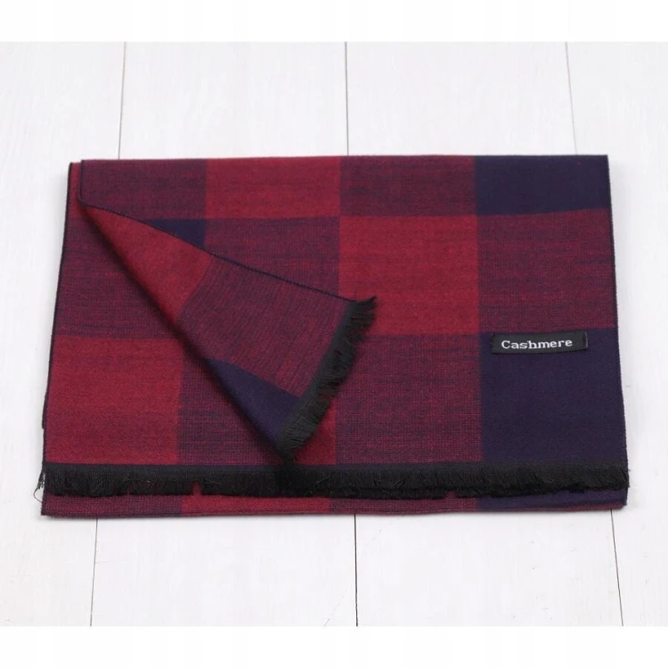 Ciepły Cashmere szalik męski w kratę SZA-54 bordowy
