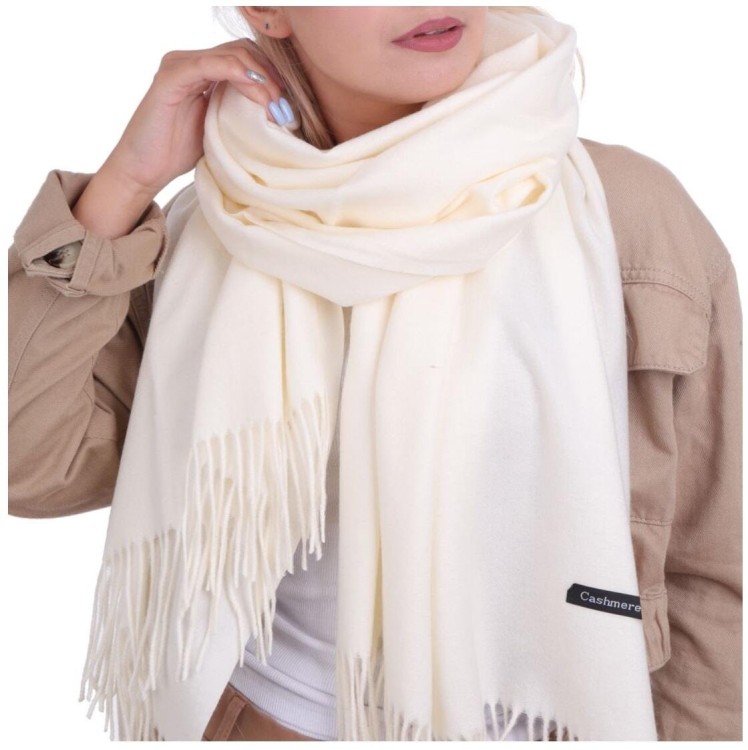 Ecru Szalik damski duży cashmere frędzle SZA-59