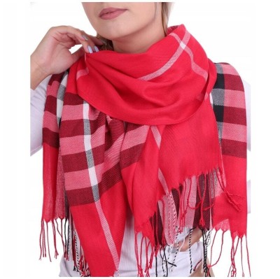 Czerwony Ciepły Cashmere szalik damski angielska krata SZA-57