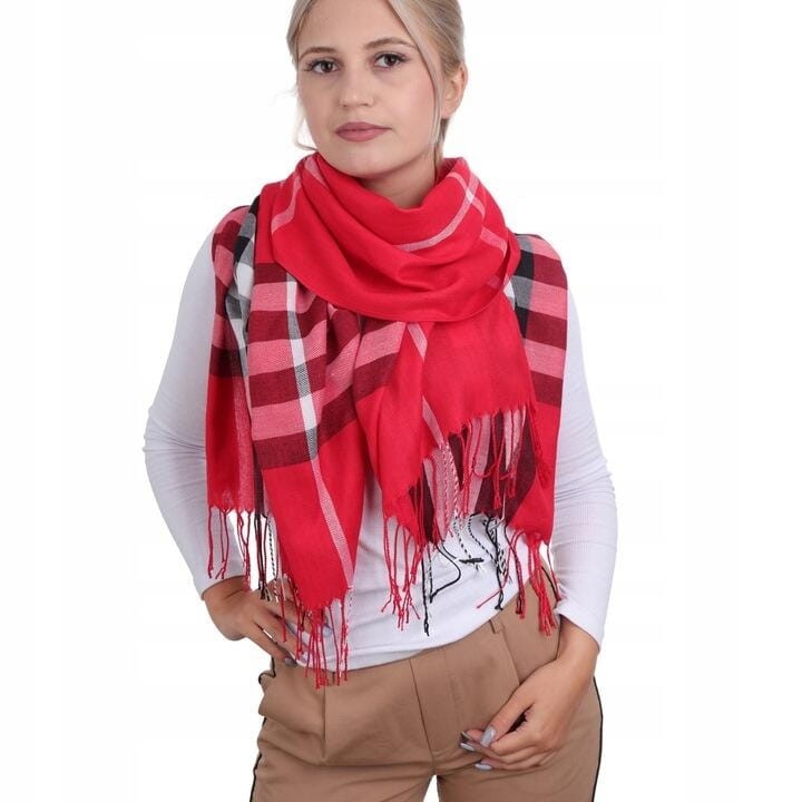 Czerwony Ciepły Cashmere szalik damski angielska krata SZA-57