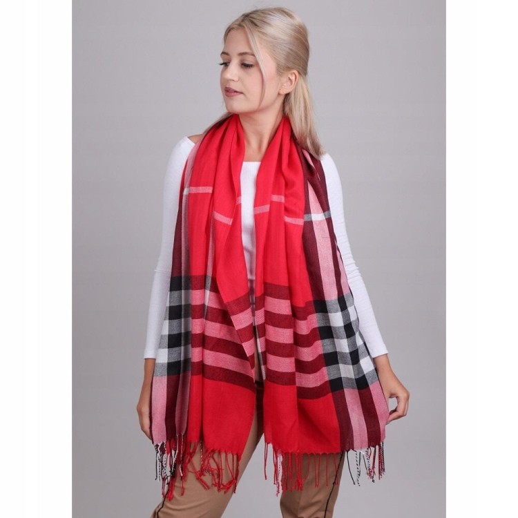Czerwony Ciepły Cashmere szalik damski angielska krata SZA-57