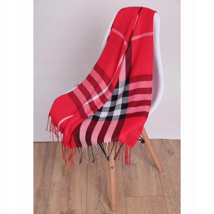 Czerwony Ciepły Cashmere szalik damski angielska krata SZA-57