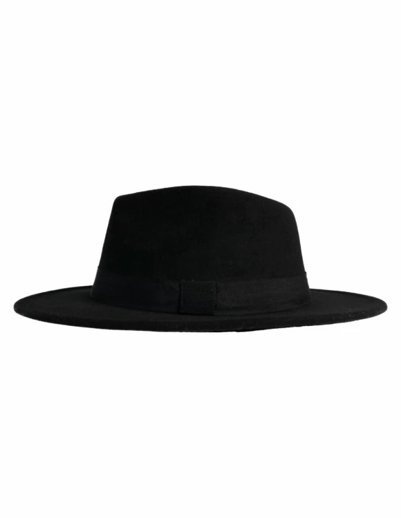 Kapelusz filcowy damski czarny z paskiem KP-05