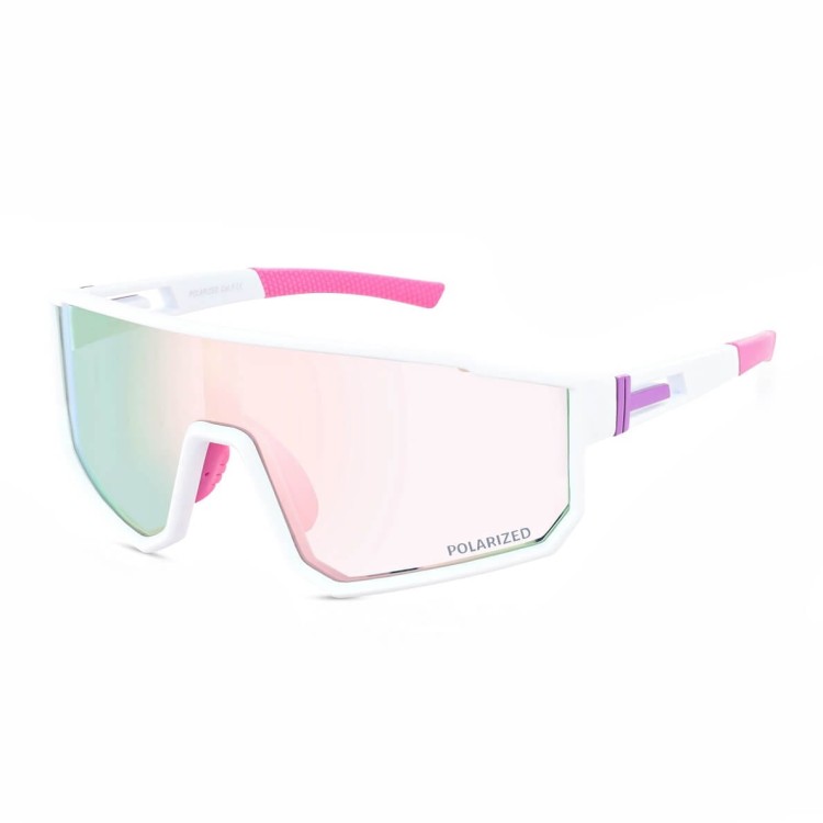 Sportowe okulary przeciwsłoneczne z polaryzacją i filtrem UV400 POL-468A white/pink