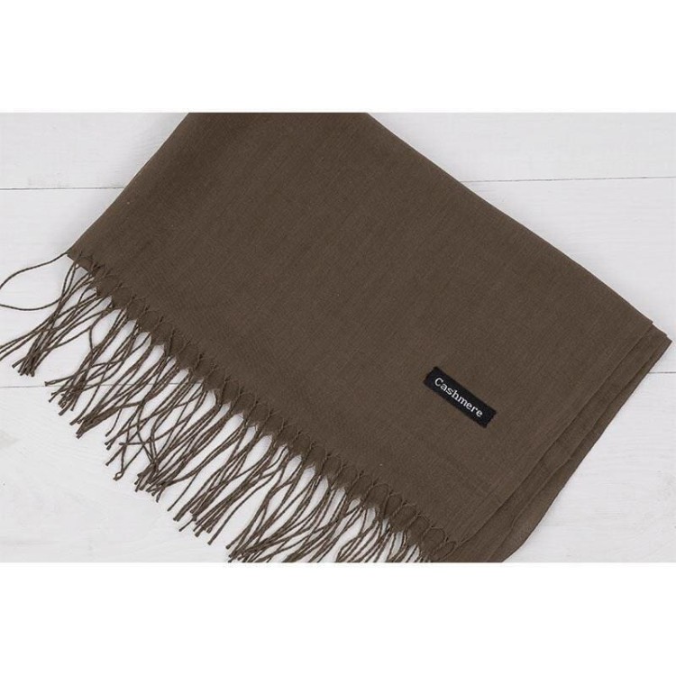 Ciemno Brązowy Szalik damski duży Cashmere frędzle SZA-67