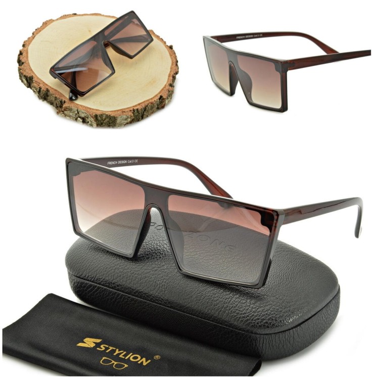 Kwadratowe nowoczesne okulary przeciwsłoneczne brązowe CO-374