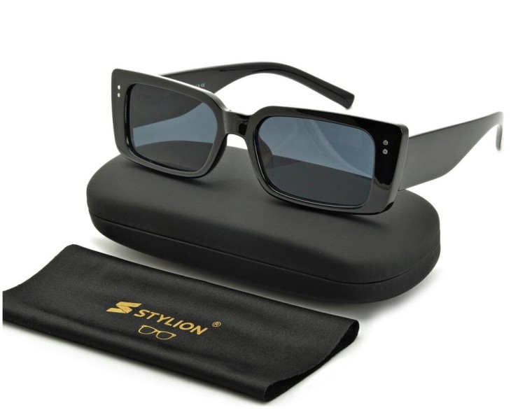 Prostokątne nowoczesne okulary przeciwsłoneczne czarne CO-391