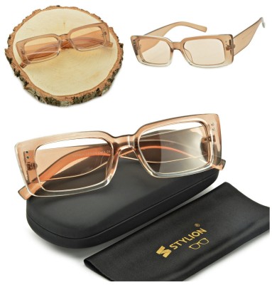 Prostokątne nowoczesne okulary przeciwsłoneczne beżowe CO-391A