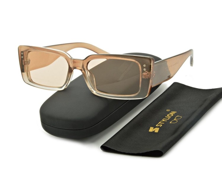 Prostokątne nowoczesne okulary przeciwsłoneczne beżowe CO-391A