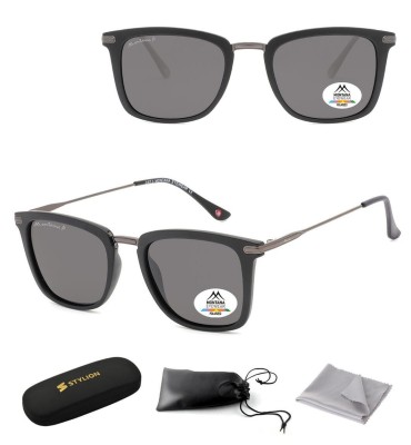 Czarne prostokątne okulary przeciwsłoneczne z polaryzacją MP12