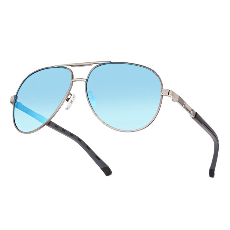 Męskie okulary pilotki przeciwsłoneczne z polaryzacją lustrzanki ESTILLO EST-615-10 silver/blue