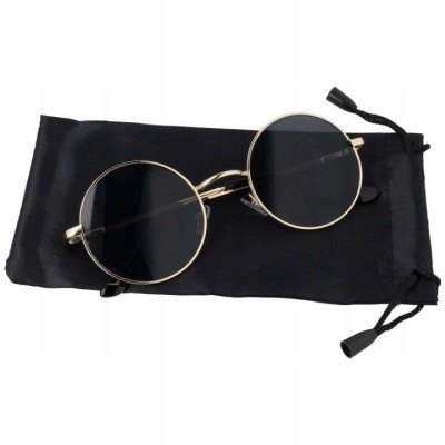 Okulary Lenonki złoto-czarne przeciwsłoneczne hippie retro T3310