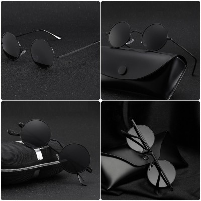 Czarne okulary Lenonki przeciwsłoneczne polaryzacyjne okrągłe POL-3310