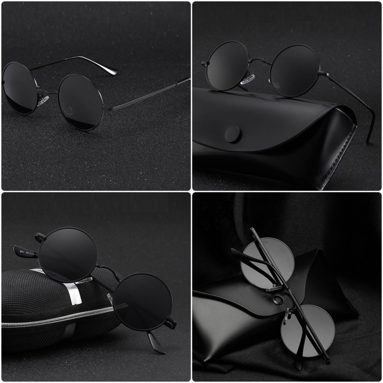 Czarne okulary Lenonki przeciwsłoneczne polaryzacyjne okrągłe POL-3310