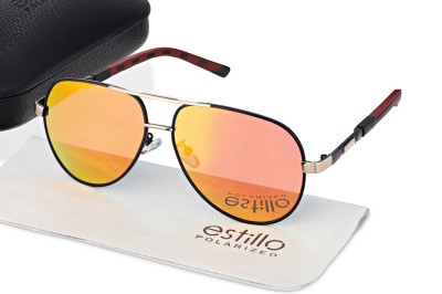 Męskie okulary pilotki przeciwsłoneczne z polaryzacją lustrzanki ESTILLO EST-615-8 black/red