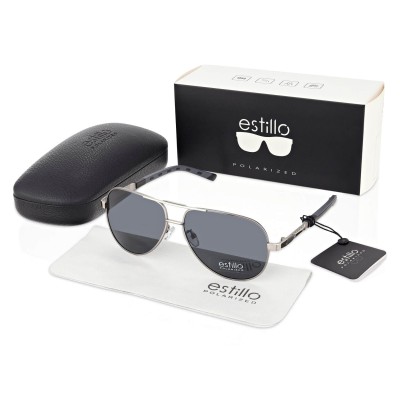 Męskie okulary pilotki przeciwsłoneczne z polaryzacją ESTILLO EST-615-3 silver/black