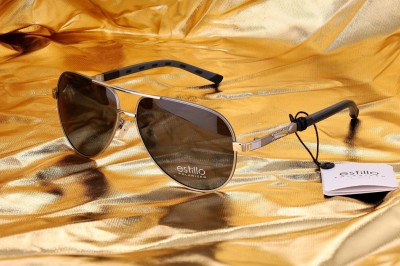 Męskie okulary pilotki przeciwsłoneczne z polaryzacją ESTILLO EST-615-3 silver/black