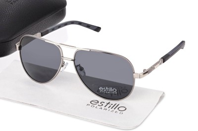 Męskie okulary pilotki przeciwsłoneczne z polaryzacją ESTILLO EST-615-3 silver/black