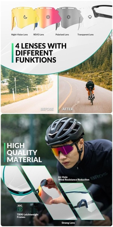 Okulary przeciwsłoneczne rowerowe - 4 wymienne soczewki + wkładka korekcyjna