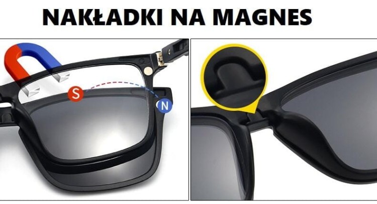 Męskie okulary pod korekcję z nakładką przeciwsłoneczną na magnes TRS101B
