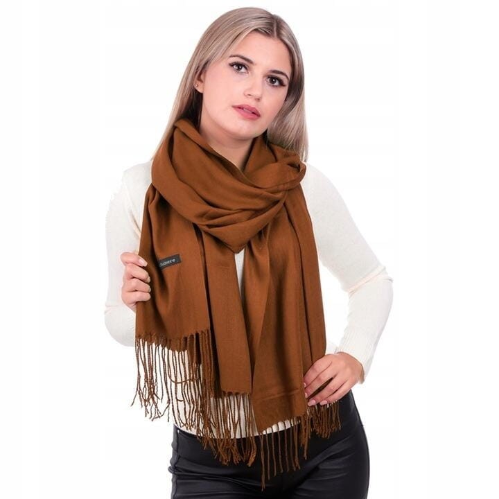 Brązowy szalik damski duży cashmere frędzle SZA-69