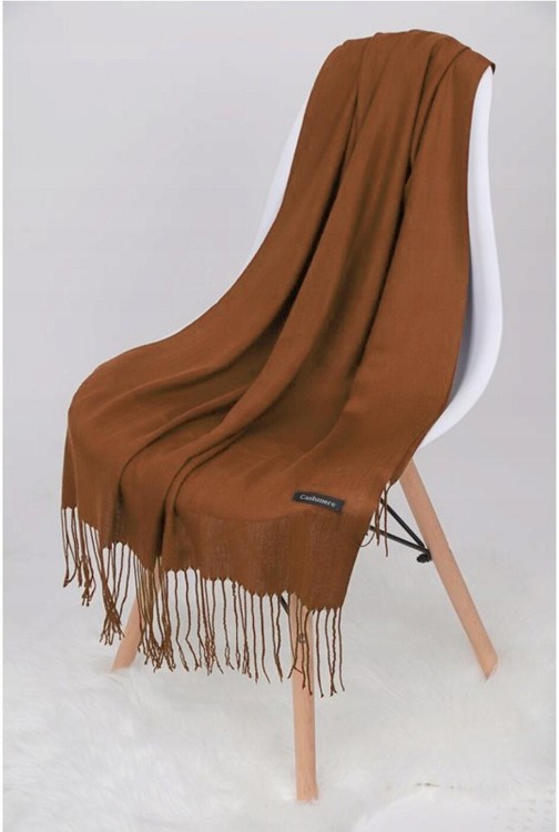 Brązowy szalik damski duży cashmere frędzle SZA-69