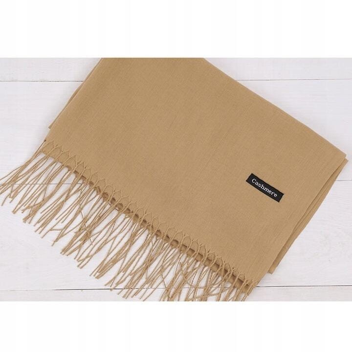 Karmelowy szalik damski gładki cashmere frędzle SZA-68