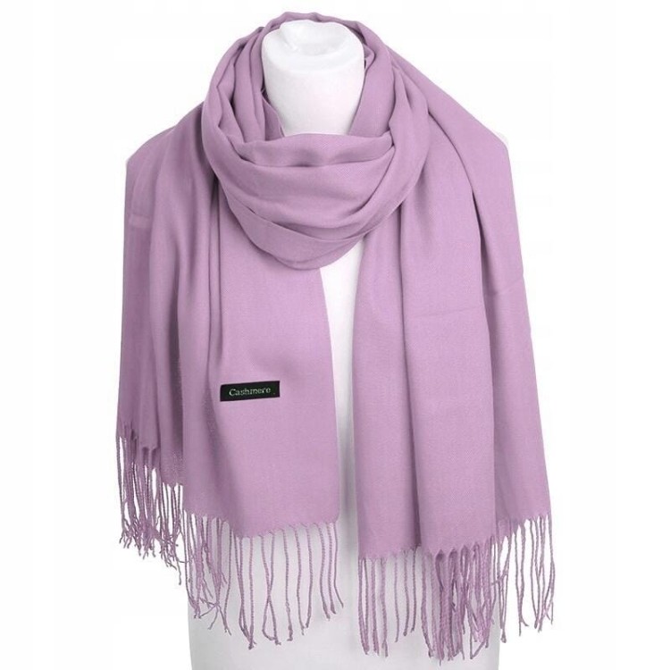 Wrzosowy szalik damski duży cashmere frędzle SZA-72
