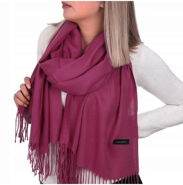 Jagodowy Szalik damski duży cashmere frędzle SZA-79