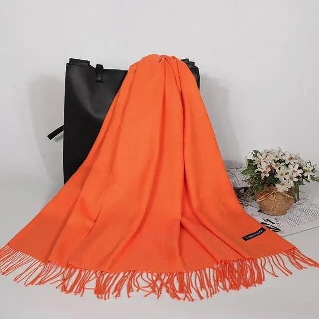 Pomarańczowy Szalik damski duży cashmere frędzle SZA-78