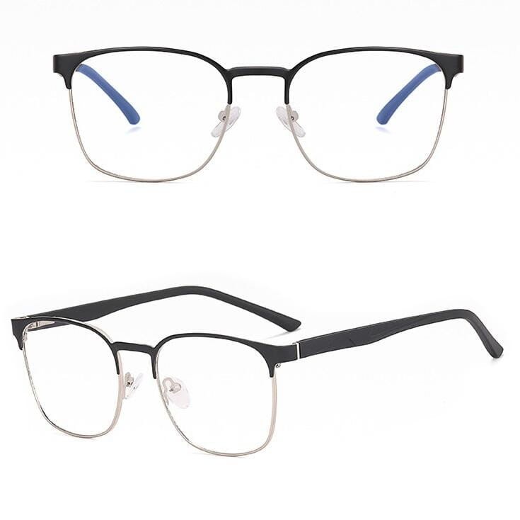 Solidne okulary zerówki do komputera BLUE LIGHT czarno-srebrne z flexami 25126B