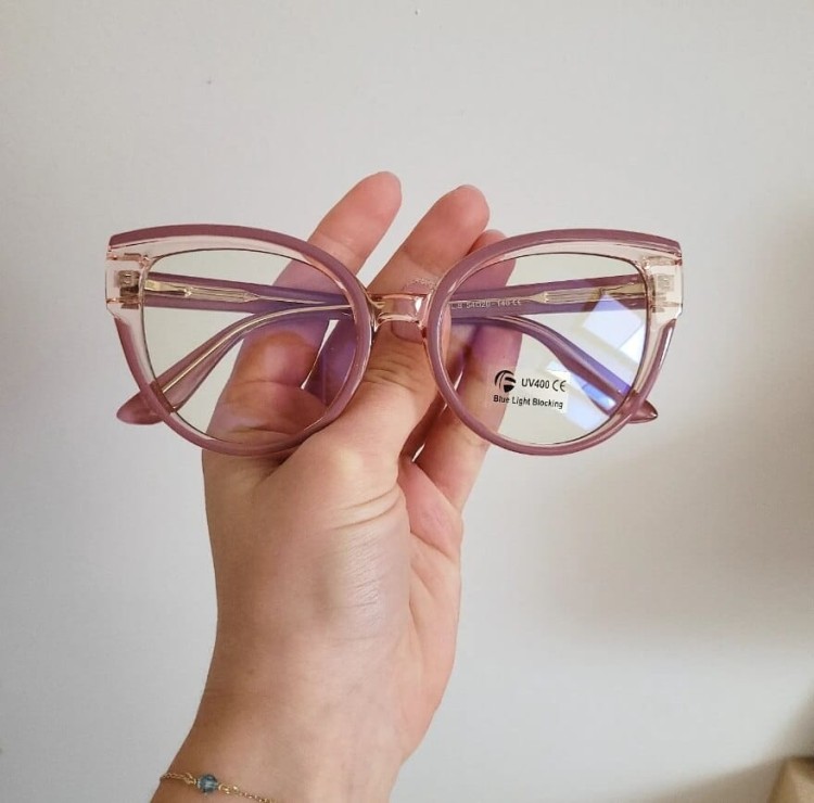 Damskie kocie okulary zerówki do komputera BLUE LIGHT na teleskopach 25128C Brudny Róż/Transparentny
