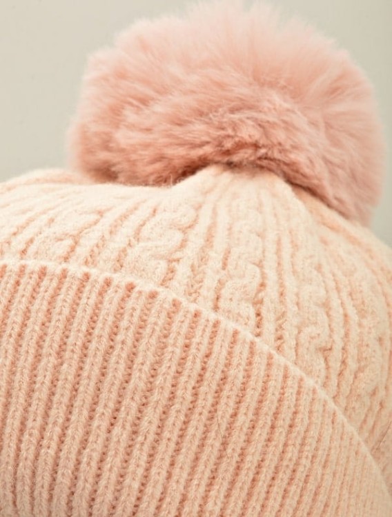 Damska czapka zimowa z pomponem jasno różowa ST-564B