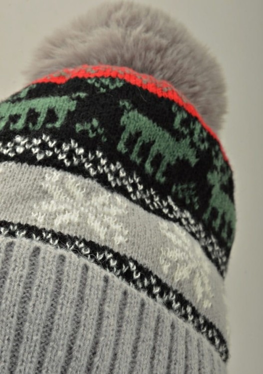 Ocieplana czapka zimowa z pomponem szara ST-563B