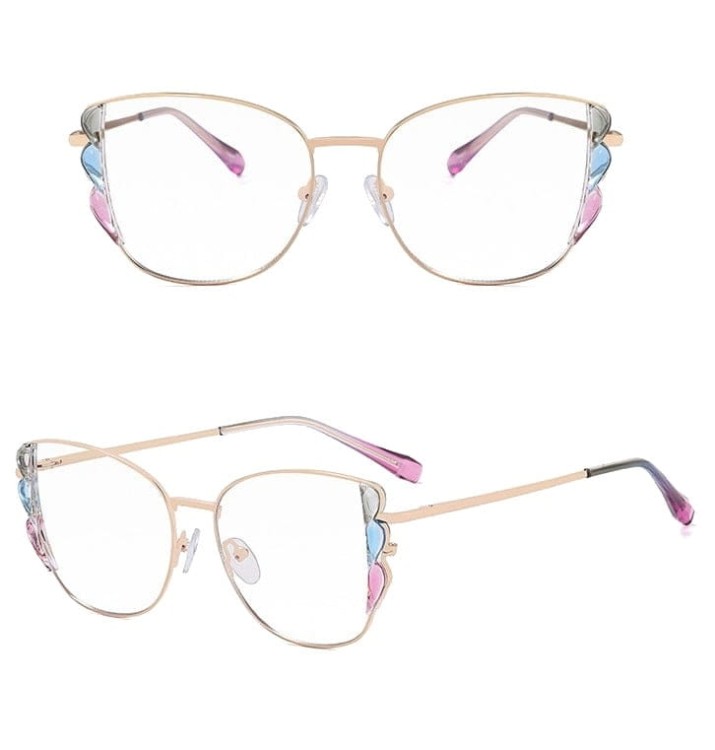 Damskie kocie okulary zerówki do komputera BLUE LIGHT z flexami 25129B