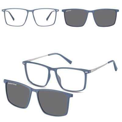 Prostokątne okulary pod korekcję z polaryzacyjną Nakładką przeciwsłoneczną na magnes CLIP-TRC-196B-1