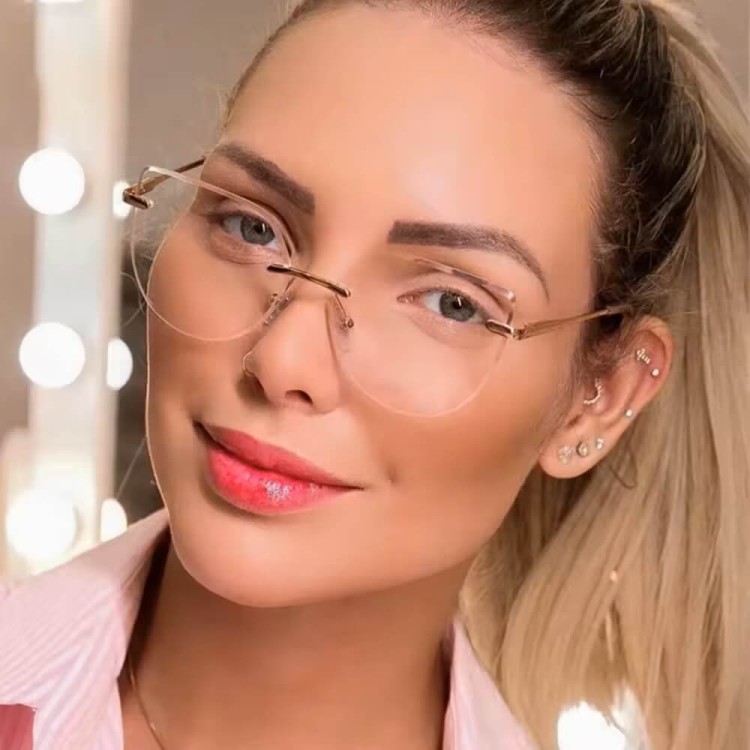 Damskie bezramkowe kocie okulary zerówki do komputera BLUE LIGHT z flexami 25112A Brudny Róż