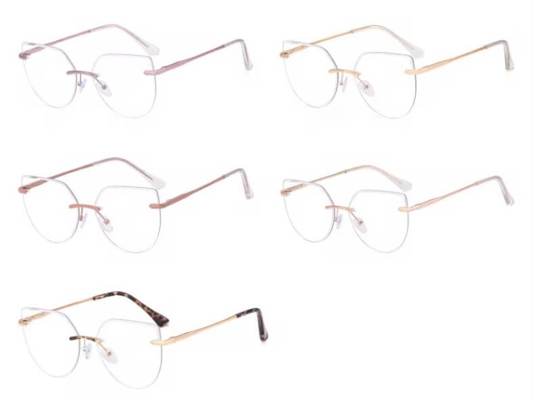 Damskie bezramkowe kocie okulary zerówki do komputera BLUE LIGHT z flexami 25112A Brudny Róż