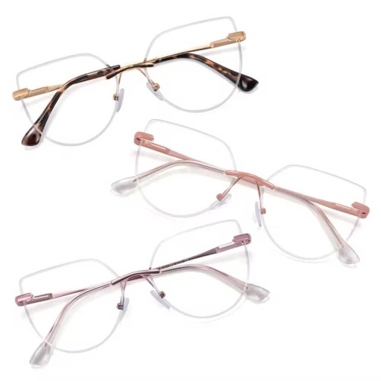 Damskie bezramkowe kocie okulary zerówki do komputera BLUE LIGHT z flexami 25112C złoty/panterka