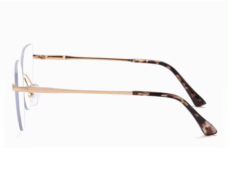 Damskie bezramkowe kocie okulary zerówki do komputera BLUE LIGHT z flexami 25112C złoty/panterka