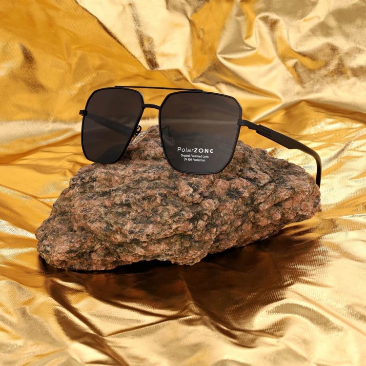 Duże Męskie okulary przeciwsłoneczne pilotki z polaryzacją i filtrem UV400 POL-123 PolarZone czarne