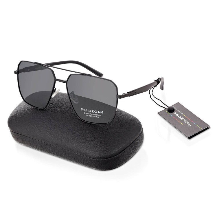 Duże Męskie okulary przeciwsłoneczne pilotki z polaryzacją i filtrem UV400 POL-123 PolarZone czarne