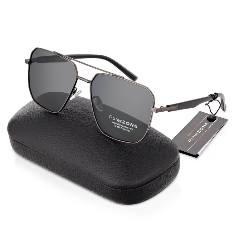 Duże Męskie okulary przeciwsłoneczne pilotki z polaryzacją i filtrem UV400 POL-123A PolarZone grafitowe