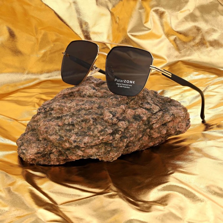 Duże Męskie okulary przeciwsłoneczne pilotki z polaryzacją i filtrem UV400 POL-123B PolarZone złote/czarne