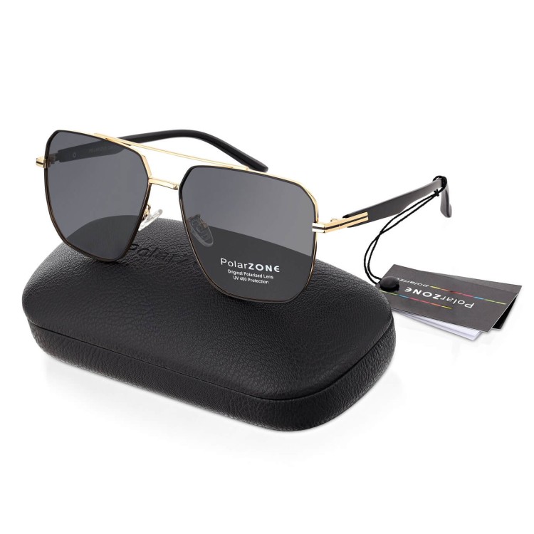 Duże Męskie okulary przeciwsłoneczne pilotki z polaryzacją i filtrem UV400 POL-123B PolarZone złote/czarne
