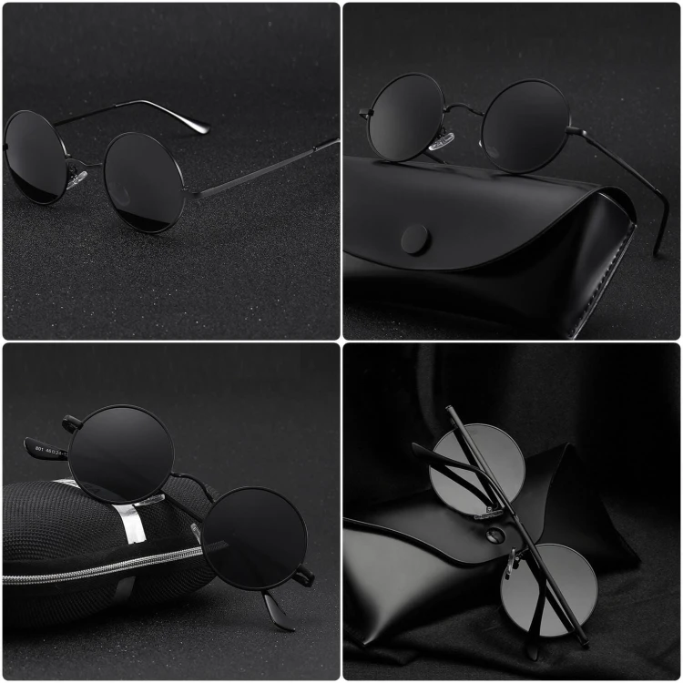 Czarne okulary Lenonki przeciwsłoneczne polaryzacyjne okrągłe POL-3310 ze skazą